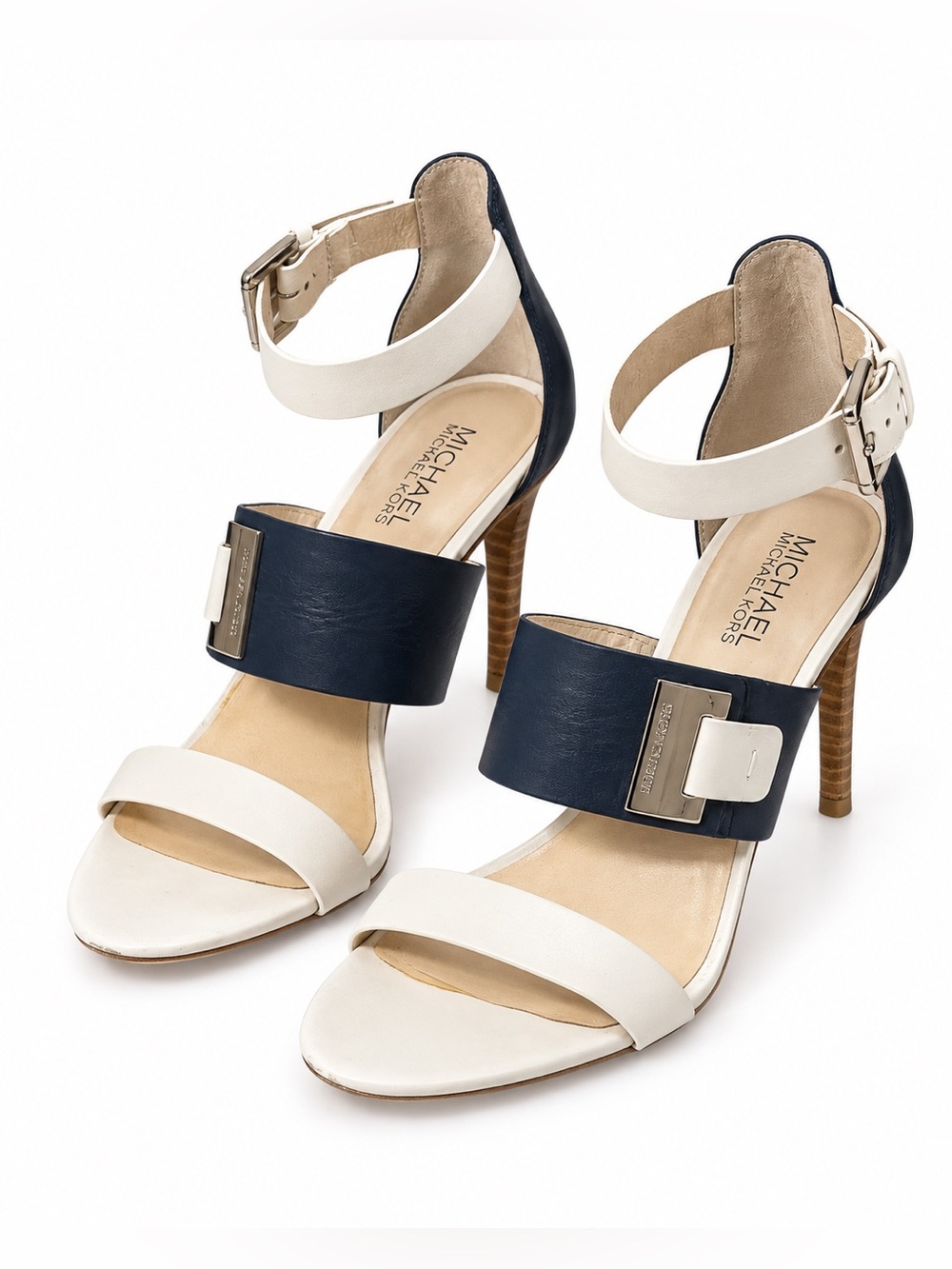 Michael Kors Adriana Ankle Strap Colorblock Leather Heeled Sandals Size 8